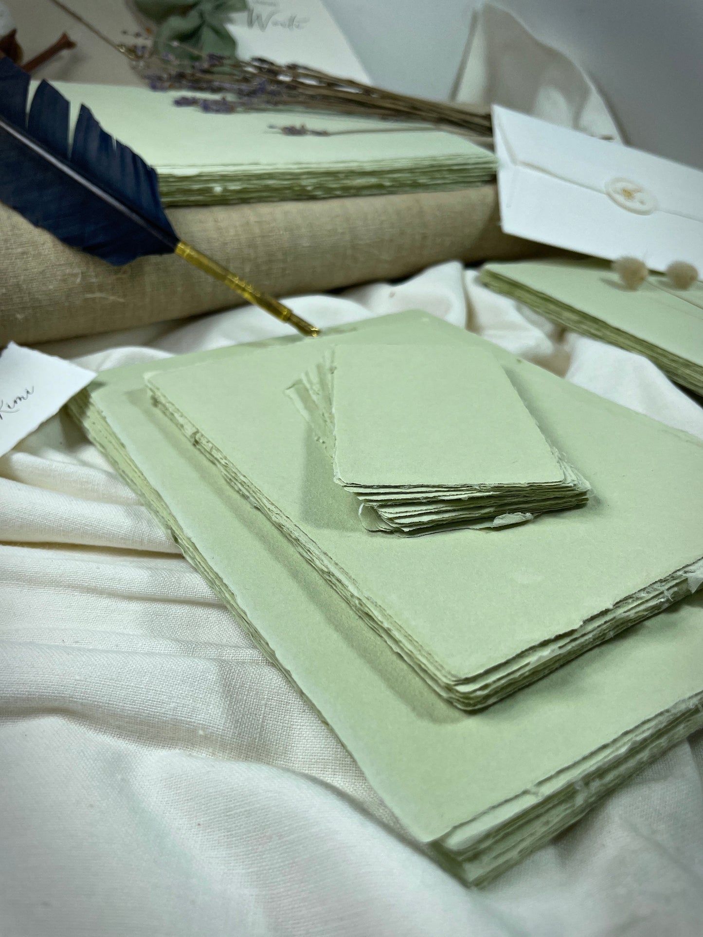 Büttenpapier-Visitenkarten 90x50 - matcha